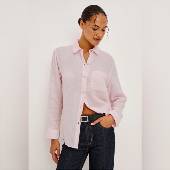 Rails Tops - RAILS Ellis Gauze Button Up Shirt S Petal Pink LTD Edition Breast Cancer Spring